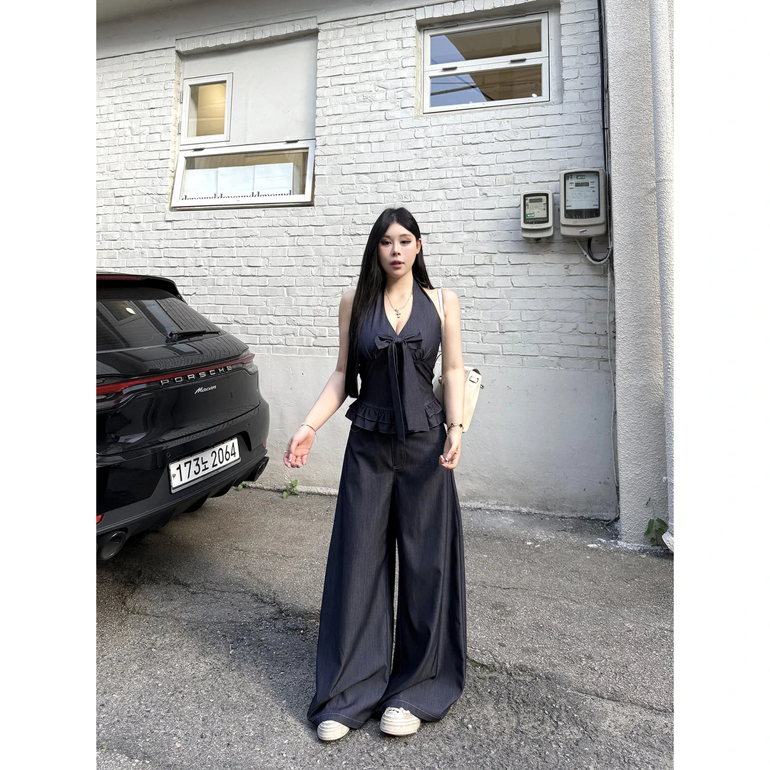 黑泽玄七”cool海蒂套装”夏季显瘦休闲老钱通勤仿天丝仿牛仔套装女