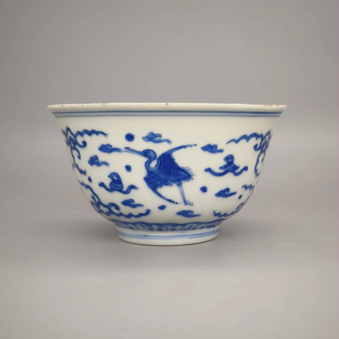 42501089*分链接2-1*明末清初青花云鹤纹茶圆/瓷器四