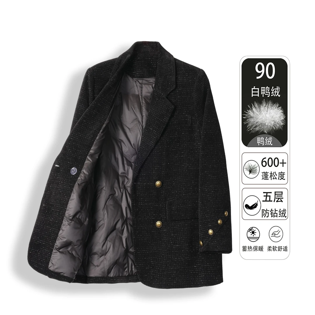 24104新款外套黑色冬季新款西装羽绒服休闲高级90白鸭绒西服上衣