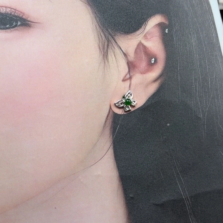 翡翠银S925镶嵌耳饰