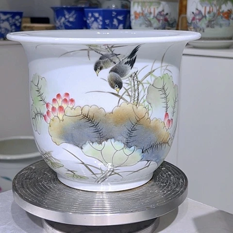 摆件老**兰粉彩花鸟陶瓷