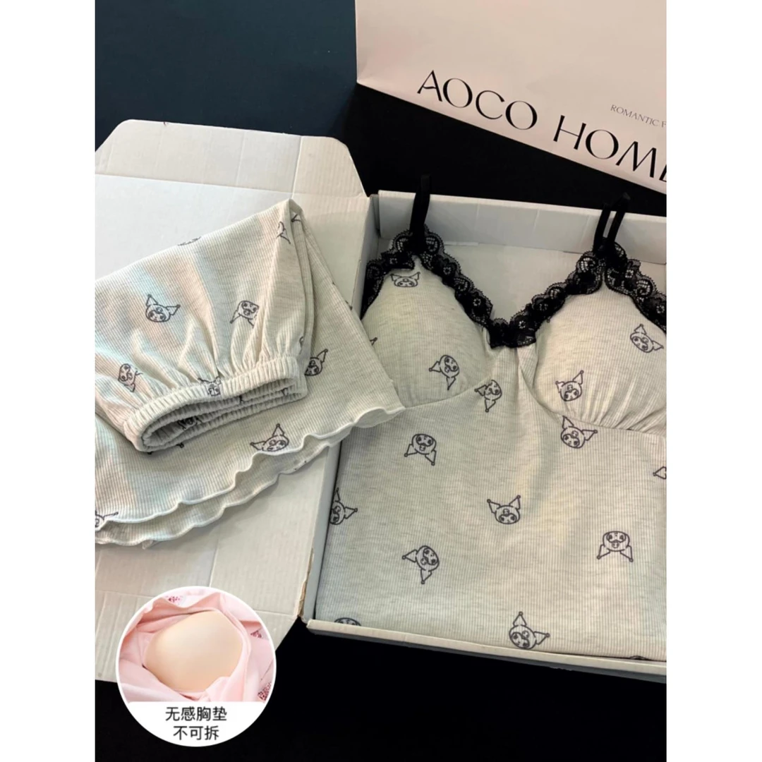 吊带睡衣女士夏季莫代尔大码凉感带胸垫2025新款库洛米套装家居服