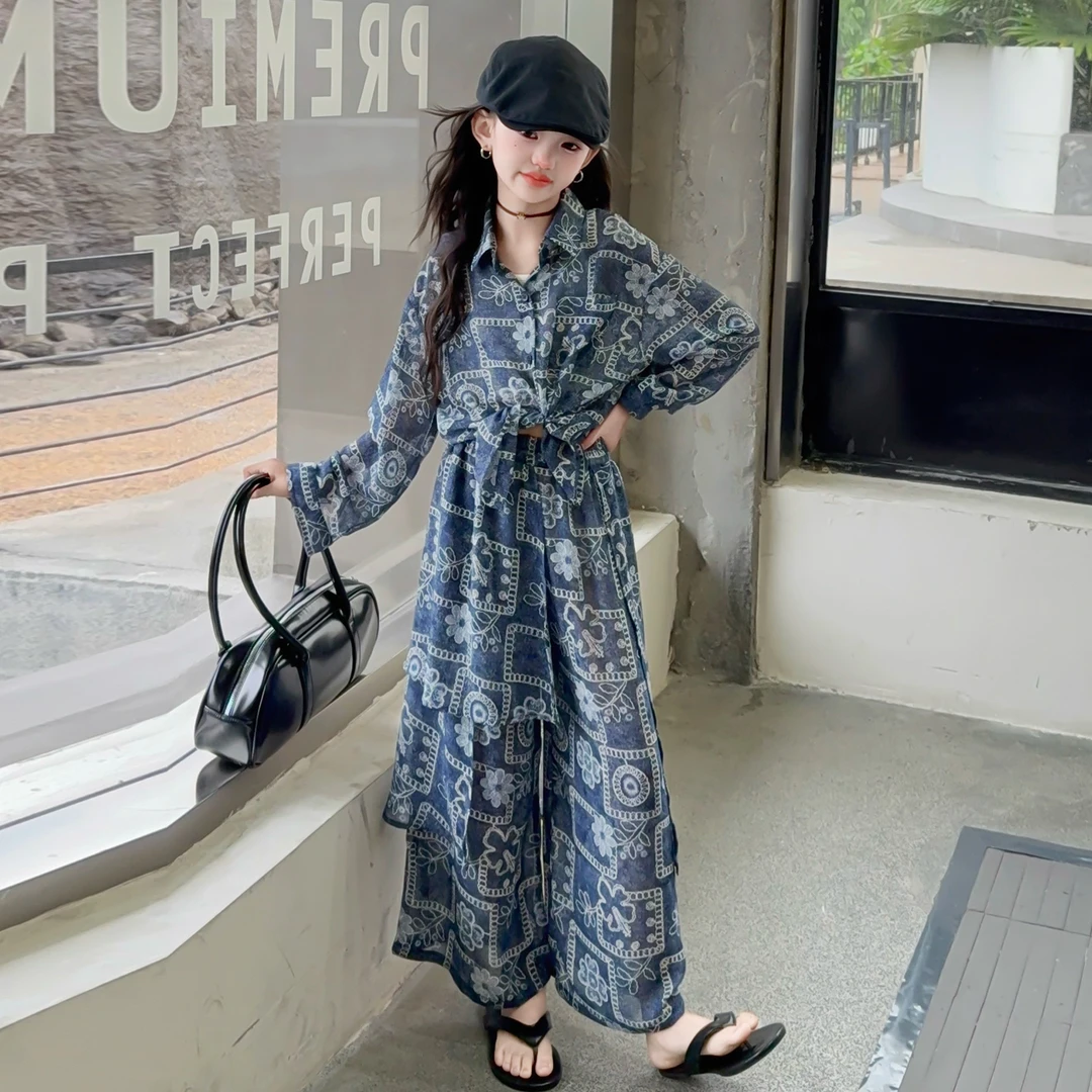 女童夏季套装2025新款儿童民族风防晒衣阔腿裤套装洋气薄款两件套