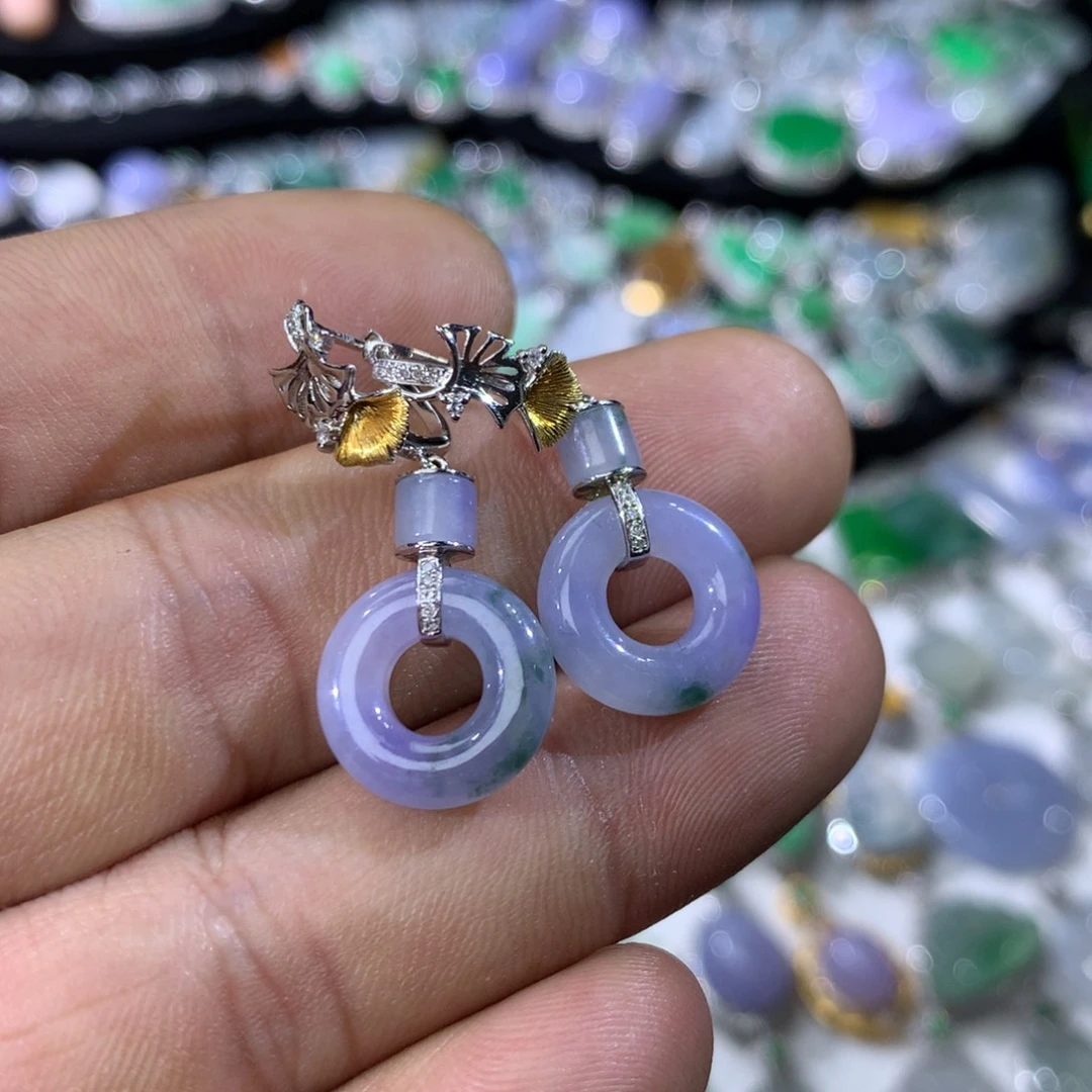 翡翠18K金镶嵌耳饰