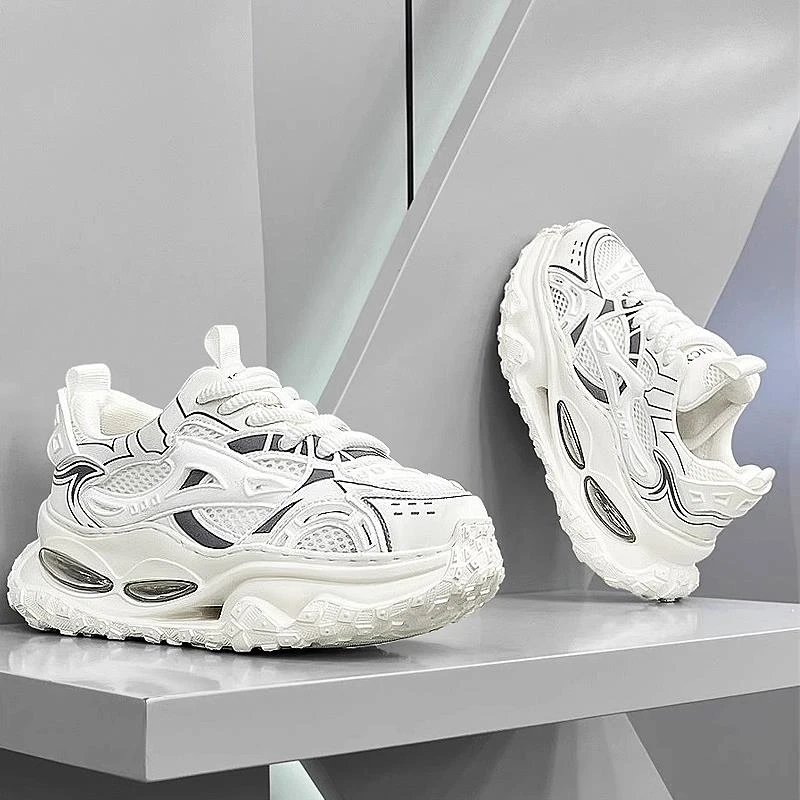 欧洲站男鞋网红潮牌春秋透气轻便软底舒适运动休闲增高小白老爹鞋