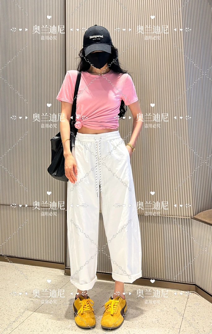 2025春季新款绑带松紧高腰宽松休闲阔腿裤女直筒裤