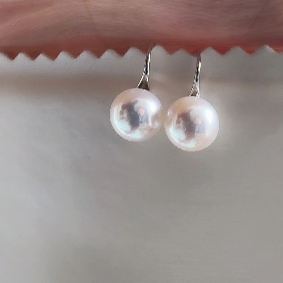 淡水珍珠耳饰银S925镶嵌9-10mm高跟鞋耳饰