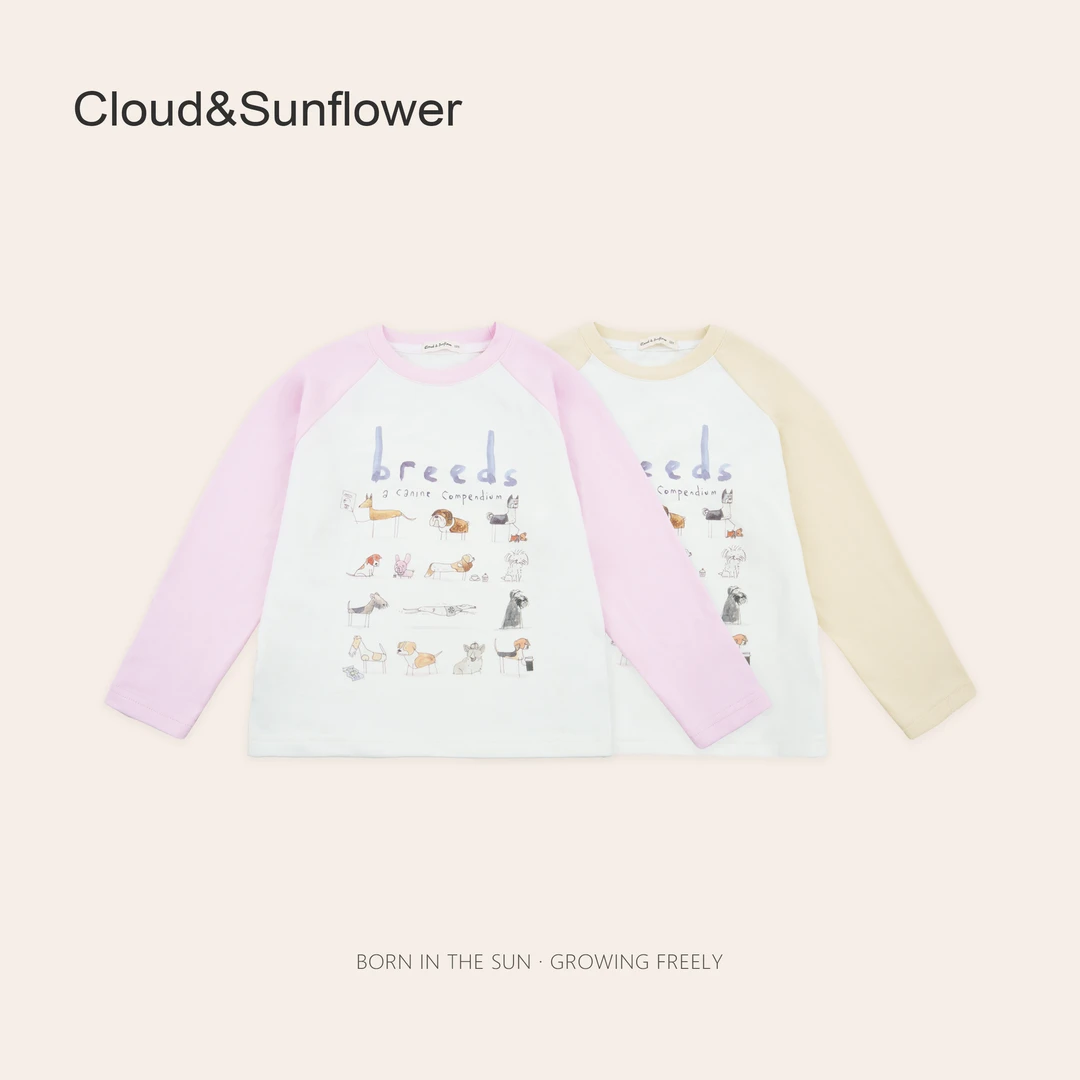 女童春季插肩袖可爱动物聚会印花圆领打底衫251116