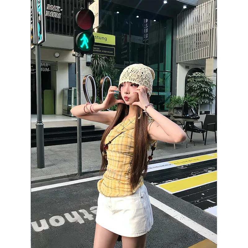 七颗虾滑【流连忘返】早春新款路肩斜肩小众设计感肩背心251A0904