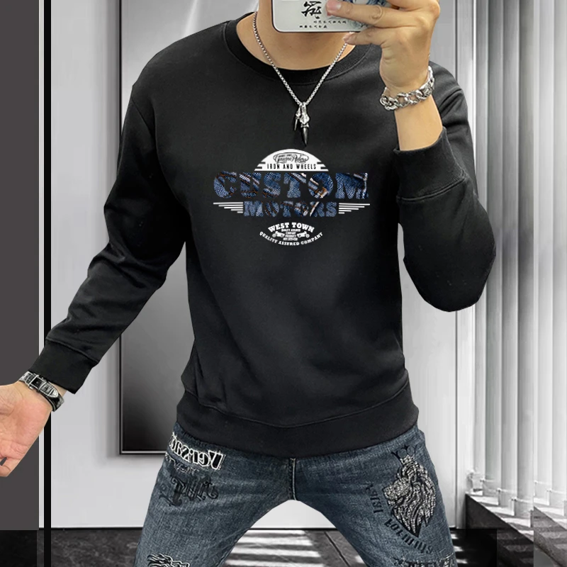 2025新款秋季男士潮流卫衣男款潮牌时尚休闲百搭印花长袖男圆领衫