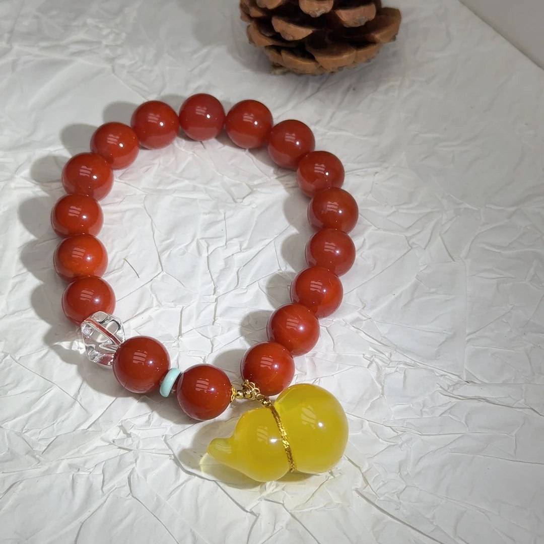 天然南红手串搭配蜜蜡葫芦 18k金 A9222