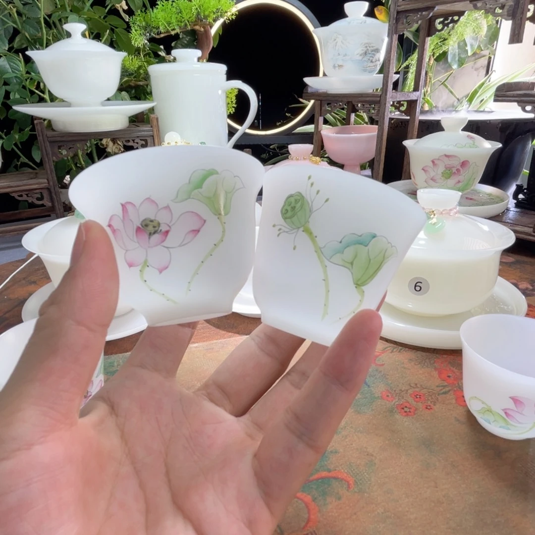 冰晶璞玉薄胎素烧手绘荷韵