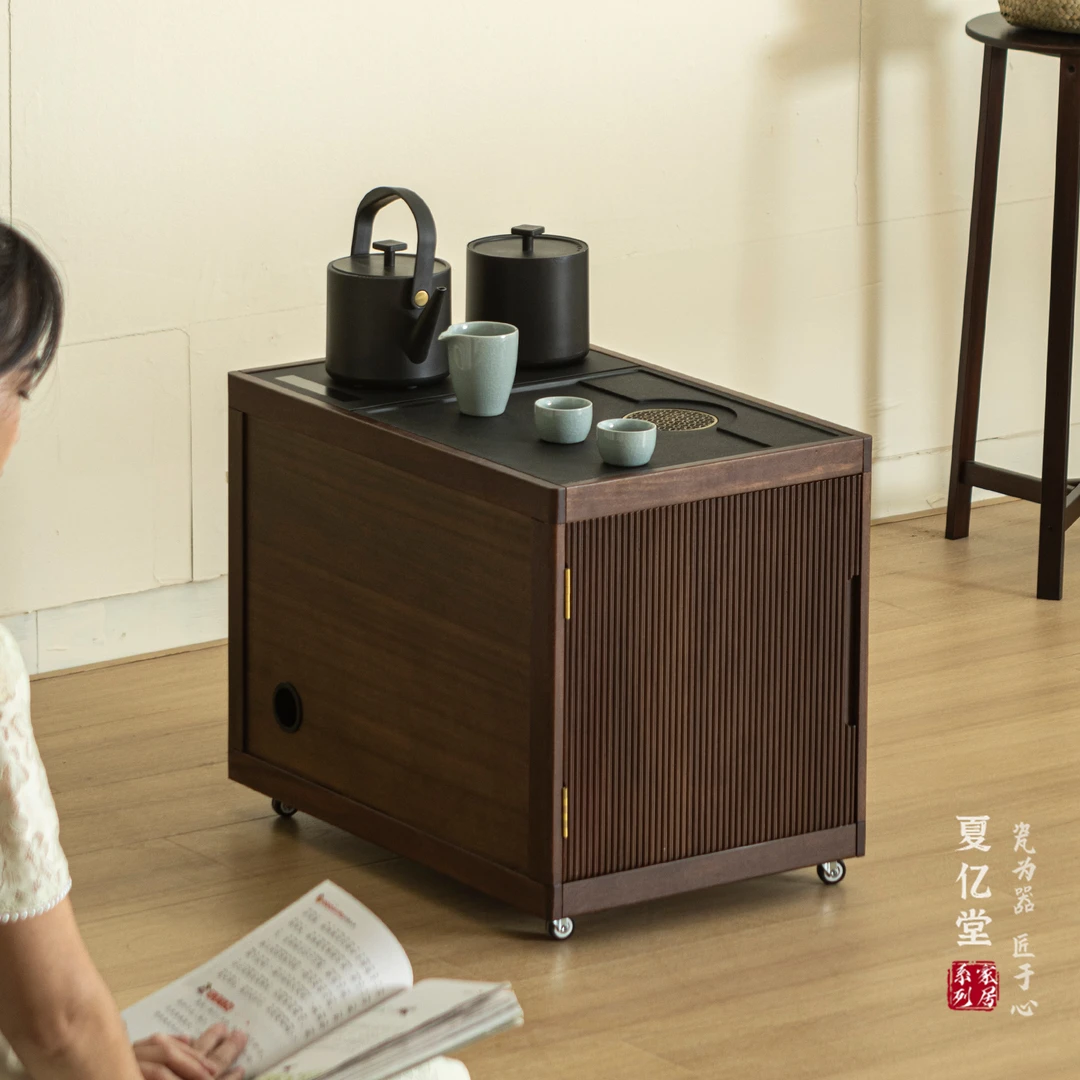 黑胡桃沙发边侧柜移动烧水泡茶台实木茶桌边角几小户型茶几茶水柜