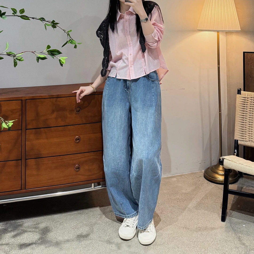 今婷牛仔气球裤爆款2025新款夏季薄网红直筒弯刀阔腿裤子HX258593