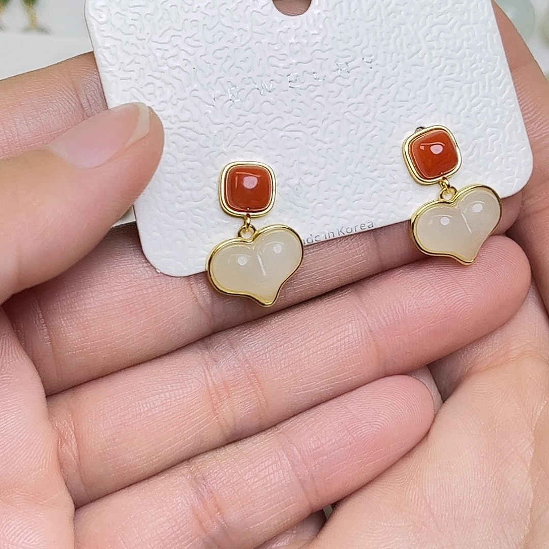 和田玉银S925镶嵌耳饰