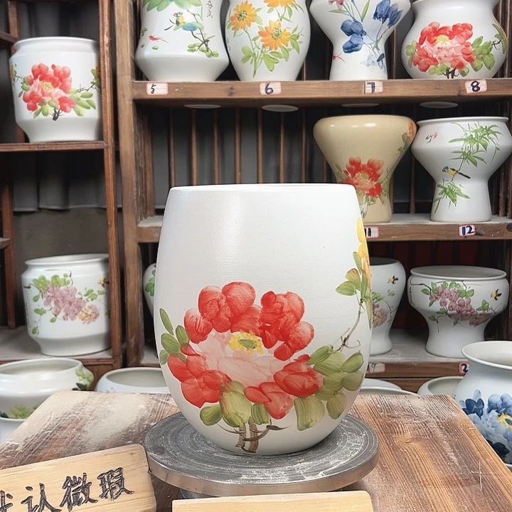 摆件但盆红牡丹新款陶瓷