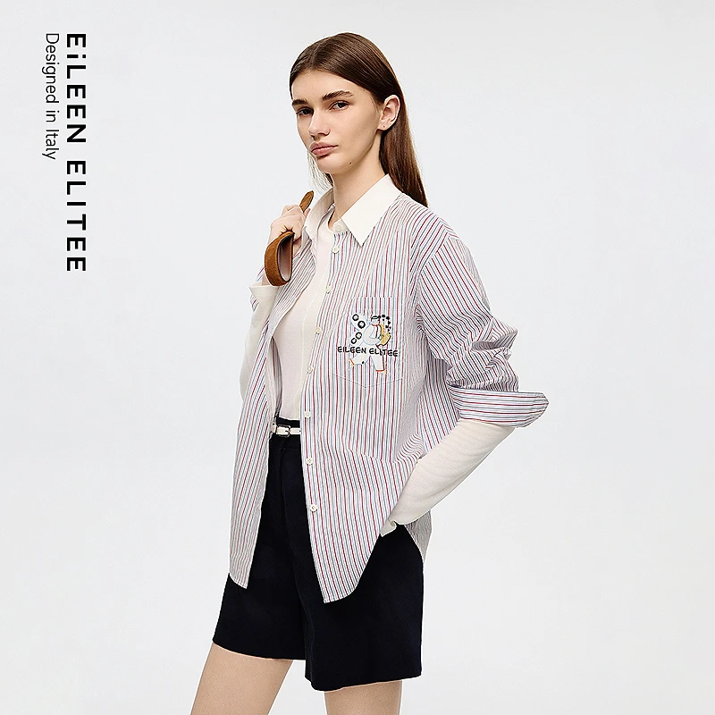 朗姿欧洲EiLEEN ELITEE学院风条纹衬衫高级感上衣2025年秋季新款