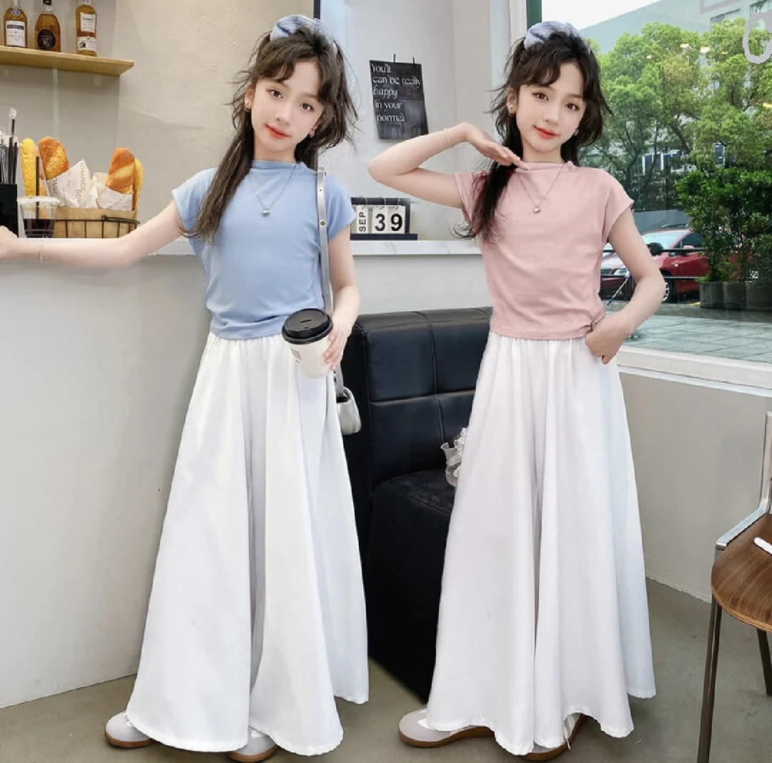 女童夏季时尚套装百搭上衣气质裙裤中大童女孩休闲宽松时髦两件套