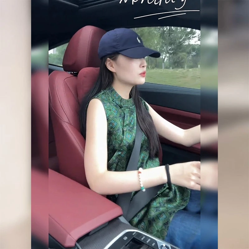 新中式国风女装绿色印花衬衫夏季气质小衫独特漂唐装盘扣无袖上衣