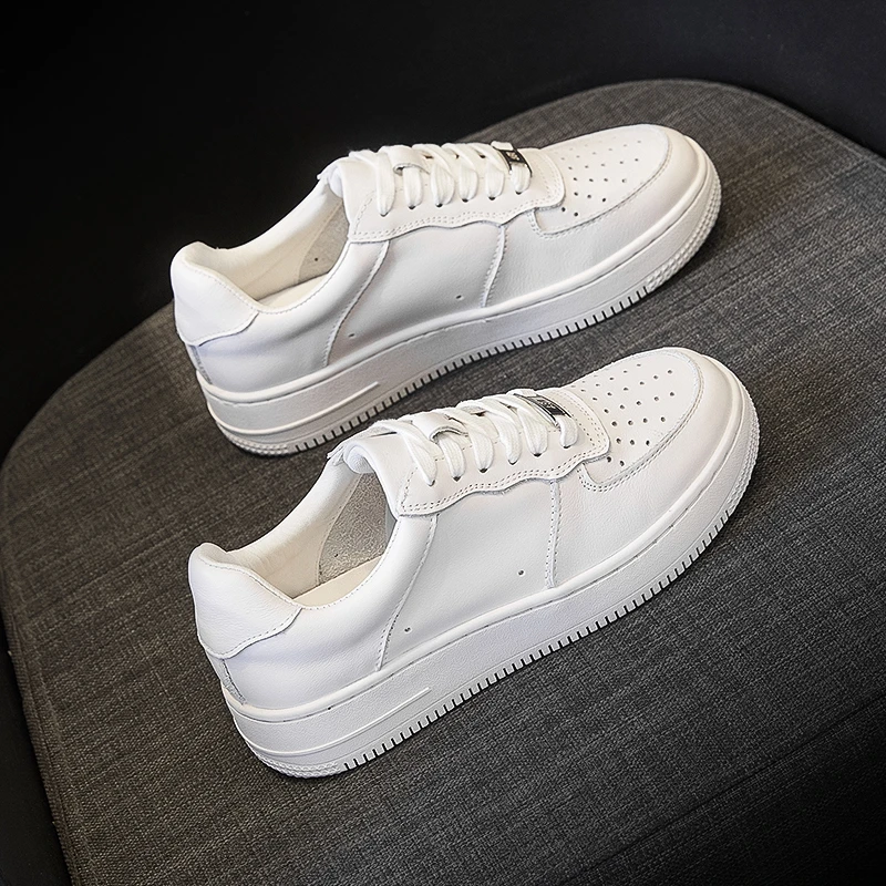 头层牛皮大码小白鞋女真皮透气羊皮内里厚底百搭系带舒适休闲板鞋