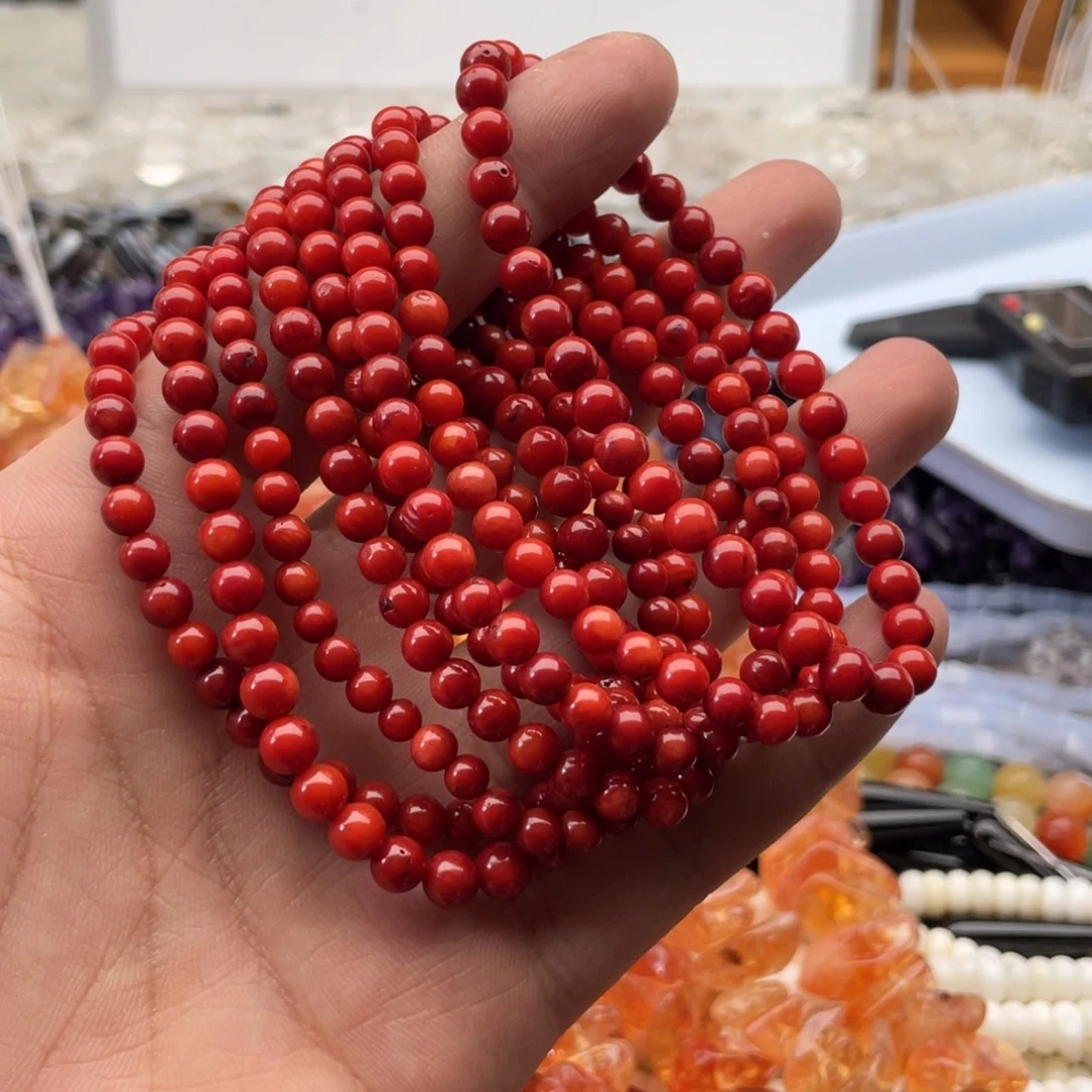 合金玛瑙/玉髓珠宝半成品一条装卡5+mm红精灵圆珠手串有瑕