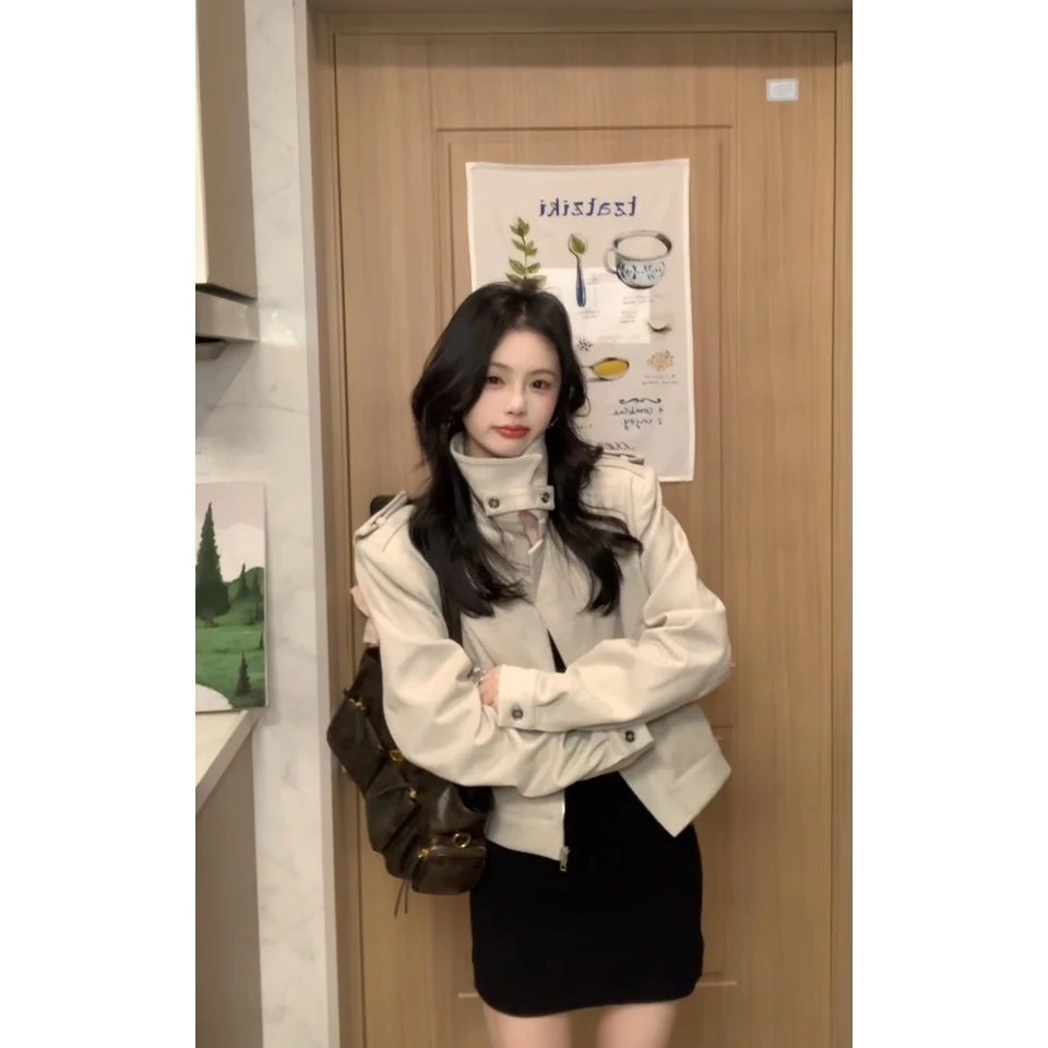 美式复古机车风立领夹克女2025春季新款气质辣妹休闲百搭短款外套