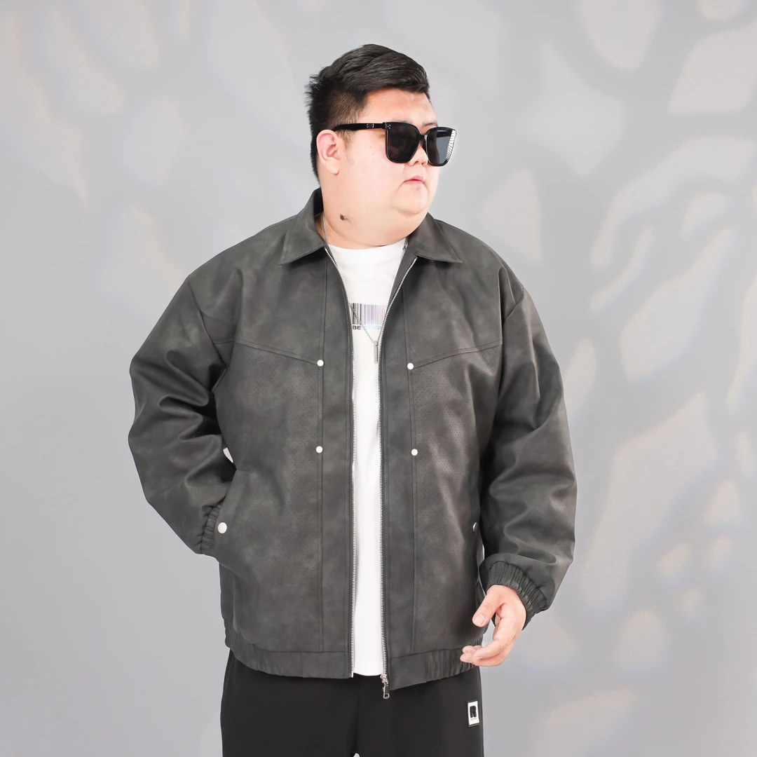 【2025春季新款】秋季新款港风PU夹克男士宽松大码休闲外套5827