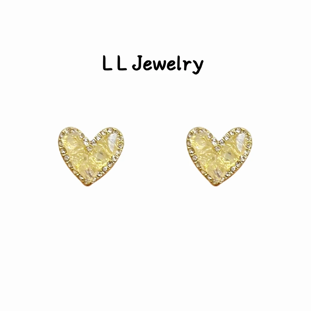 合金石英石耳饰 LL Jewelry & 黄色爱心型耳钉