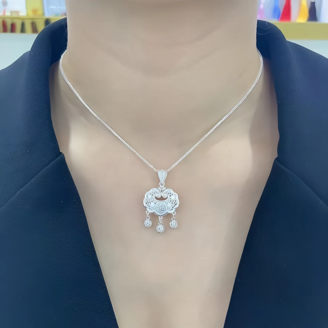 坠链均足银 设计百搭平安锁项链简约气质小众素链879