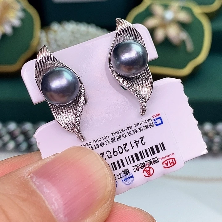 银S925镶嵌耳饰海水珍珠