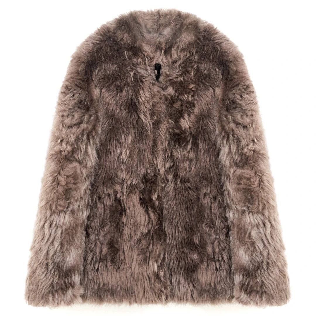 2024冬季女士高端托斯卡纳皮毛一体牛角扣宽松外套JY-24A048