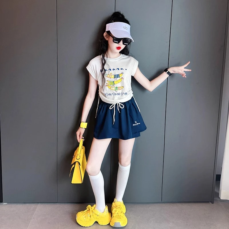 女童夏装无袖套装2025新款大童夏季韩系背心上衣儿童阔腿裤两件套