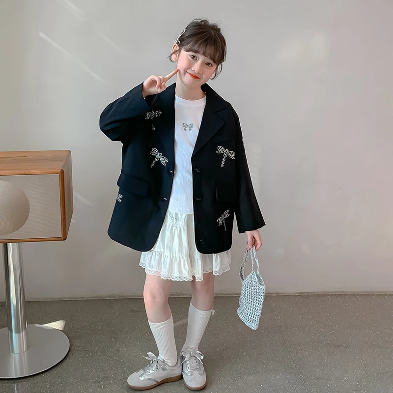 女童春装西装外套2025新款大童洋气时髦女孩春秋季西服上衣儿童装