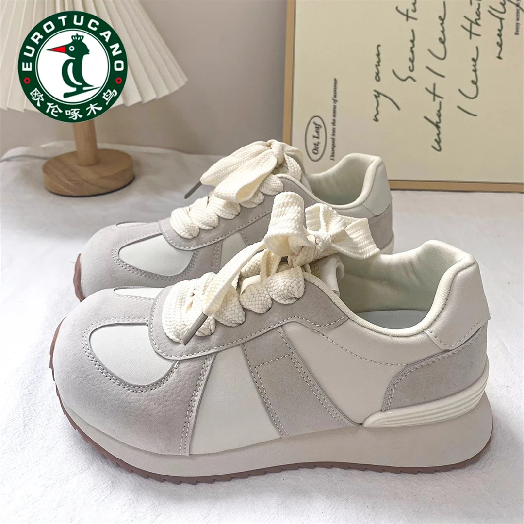 欧伦啄木鸟2025春季新款时尚百搭德训鞋平底厚底运动休闲板鞋女鞋
