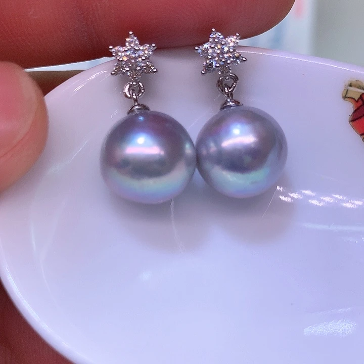 银S925镶嵌耳饰淡水珍珠