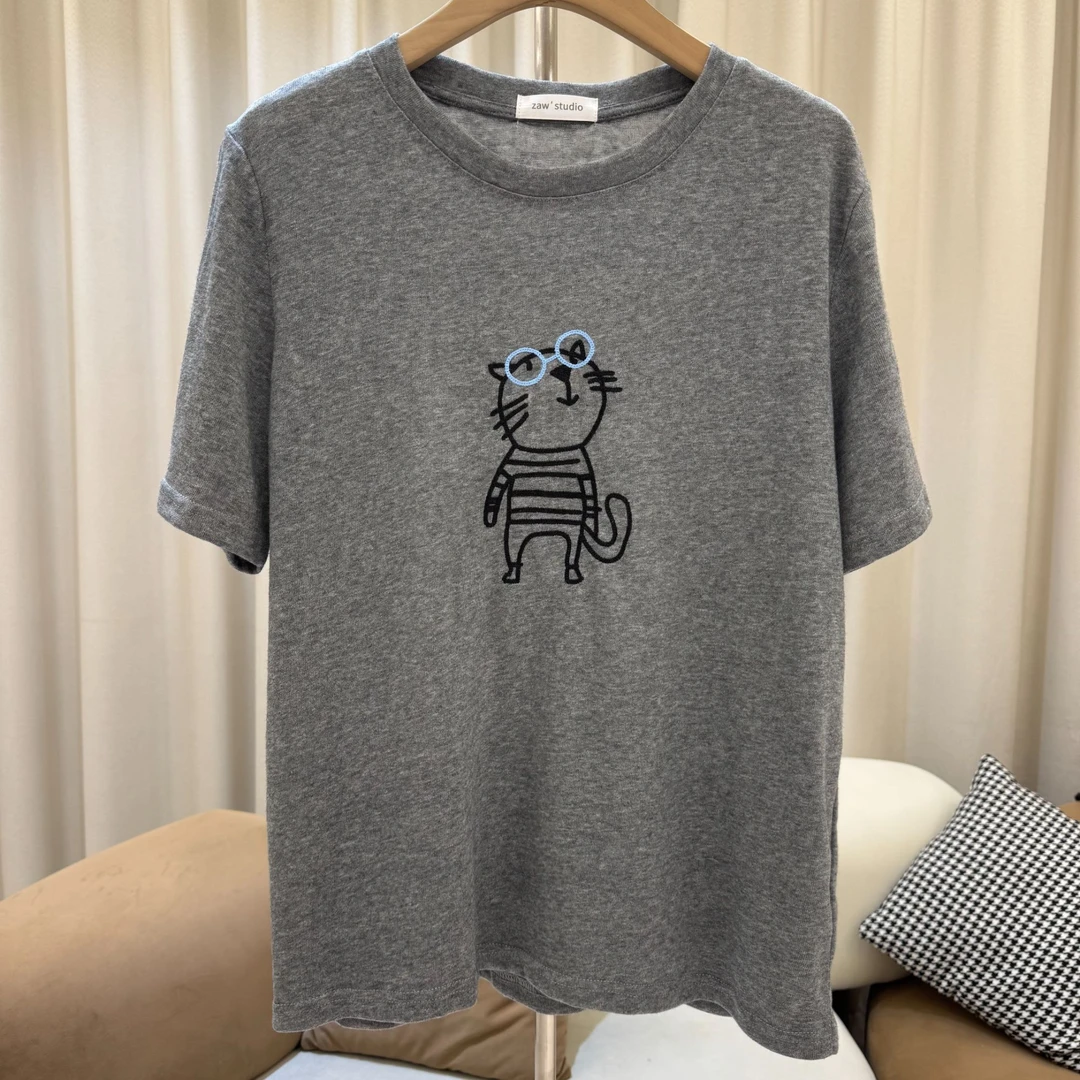 zaw大码女装正肩T恤短袖女遮肚子减龄洋气上衣胖mm显瘦遮肉25161