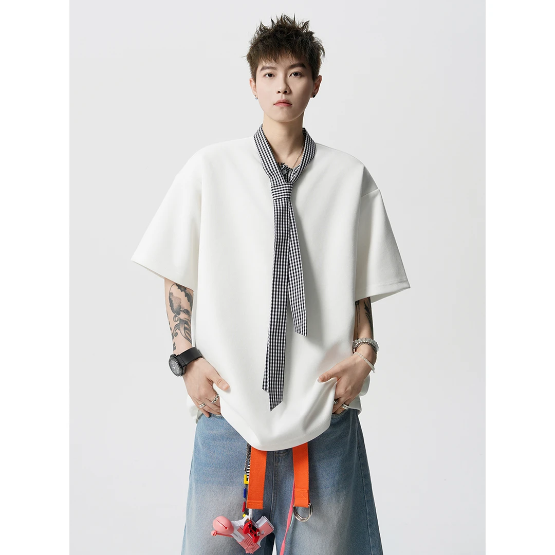 美式高街polo领短袖T恤男夏季潮牌宽松麦穗肌理感透气休闲POLO衫