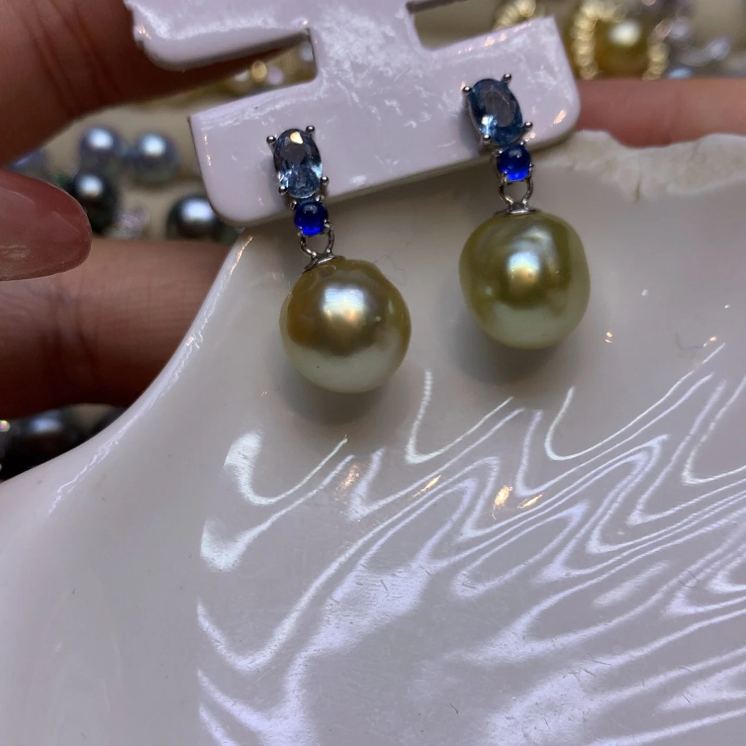 银S925镶嵌耳饰海水珍珠