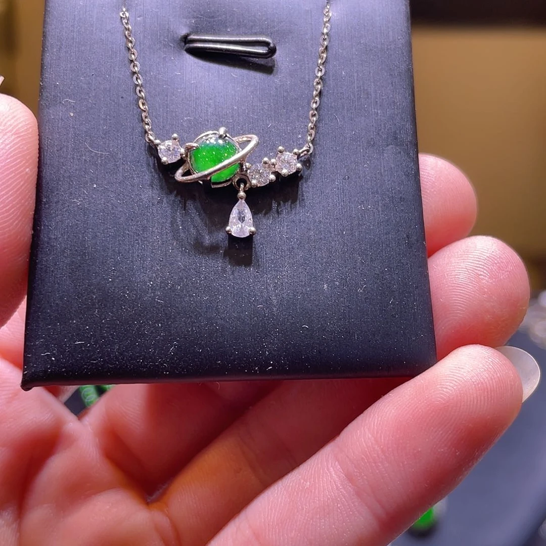 吊坠(不含链)银S925镶嵌翡翠