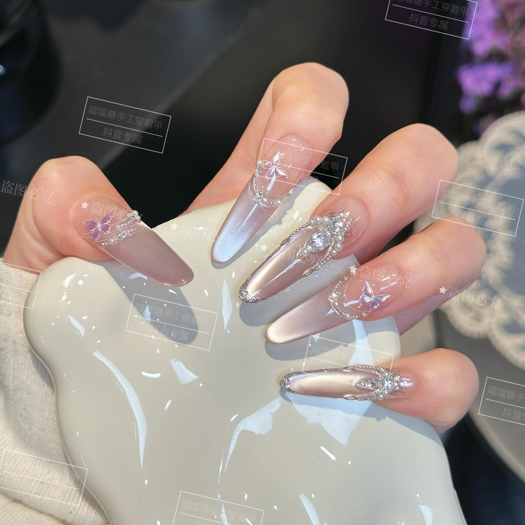 【紫薇·富 】新品原创高定猫眼纯手工显白气质百搭穿戴甲10片