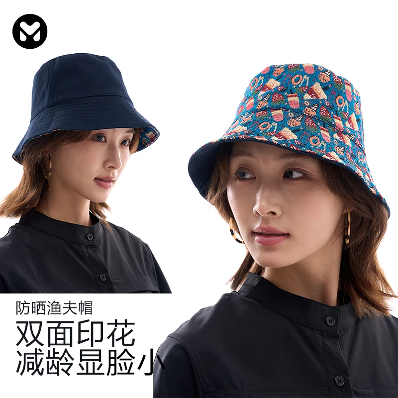 muku u双面印花韩系潮流防晒渔夫帽女款原创户外百搭高顶显脸小