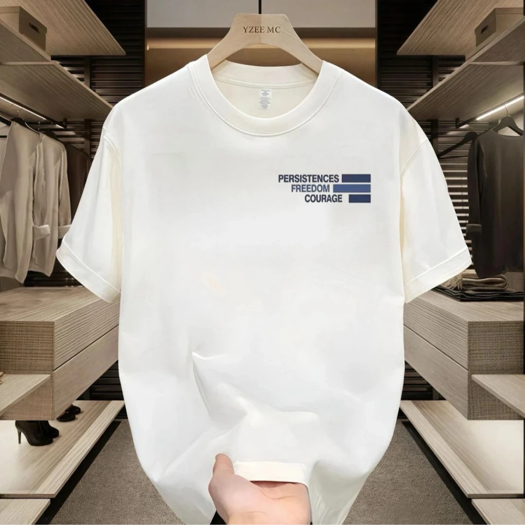 2025夏季新款纯棉短袖t恤男百搭潮流字母印花T恤情侣修身圆领上衣