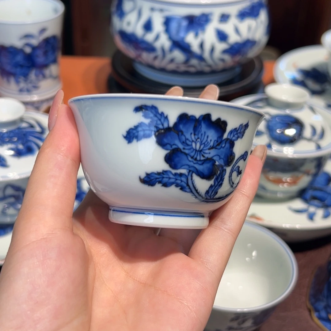 青花雯华堂手绘杯杯