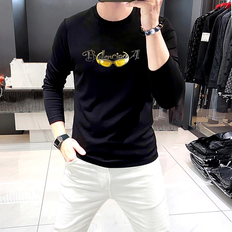 轻奢欧潮时尚男士长袖圆领衫高档轻奢实体男装上衣秋新款百搭舒适