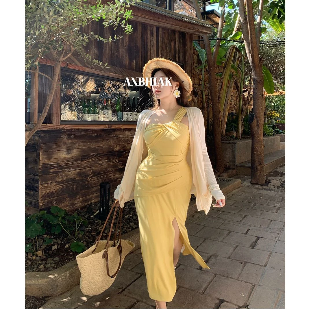 安妮不火【人鱼线条】新款设计感开叉纯欲修身针织连衣裙A251Q0109