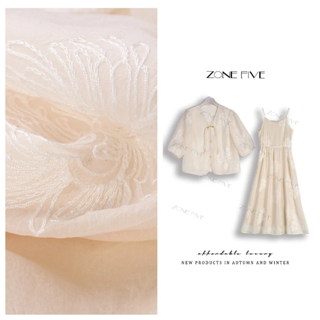 zonefive法式中国风夏季时尚气质绣花中式汉元素 连衣裙两件套