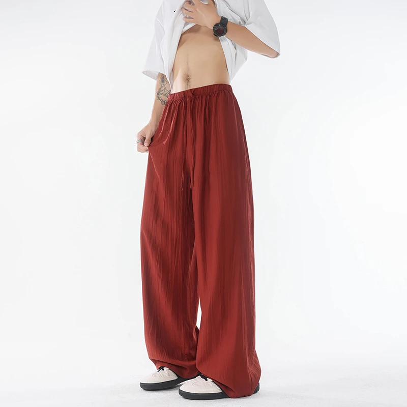 夏季冰丝垂感休闲空调裤男女潮流宽松薄款阔腿裤青少年直筒运动裤