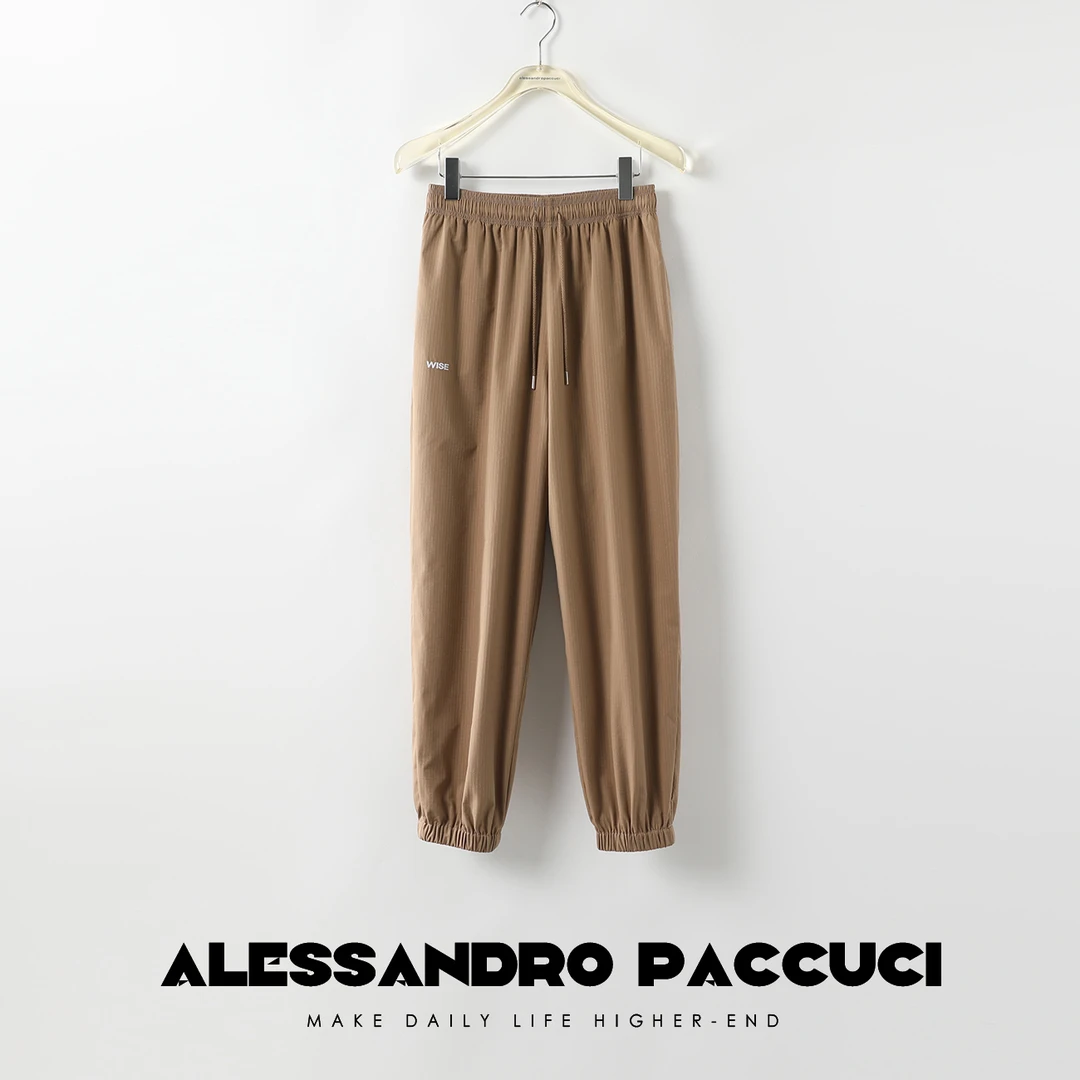 AP洛哥21475X亲肤棉隐格肌理 百搭宽松松紧腰抽绳随性束脚休闲裤