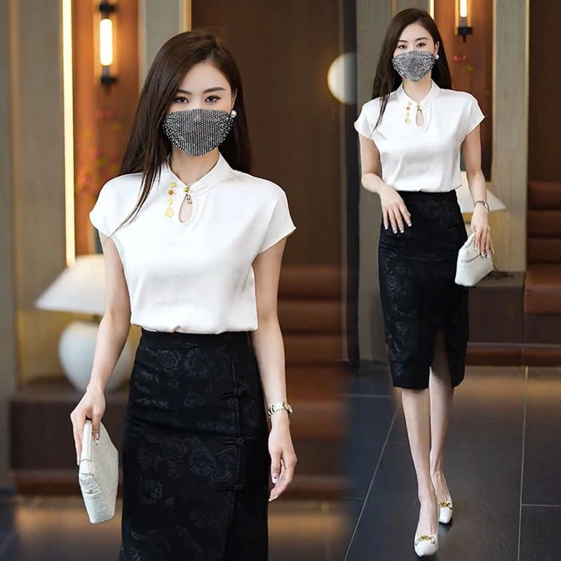 国风中式时尚短袖恤女2025年夏季新款镂空设计感衬衫潮流上衣服