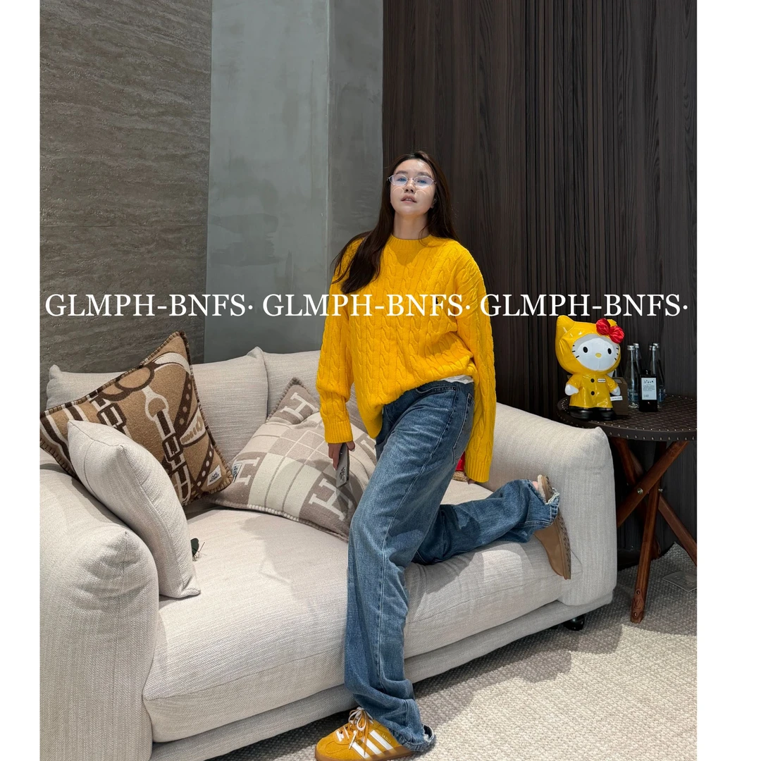 GLMPH-BNFS【小版圆领】宽松圆领刺绣毛衣长袖百搭慵懒上衣-1112